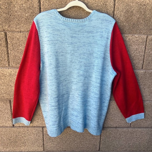 Bon Worth Blue Red Snowman Snow Ugly Cute Christmas Sweater - Picture 2 of 5